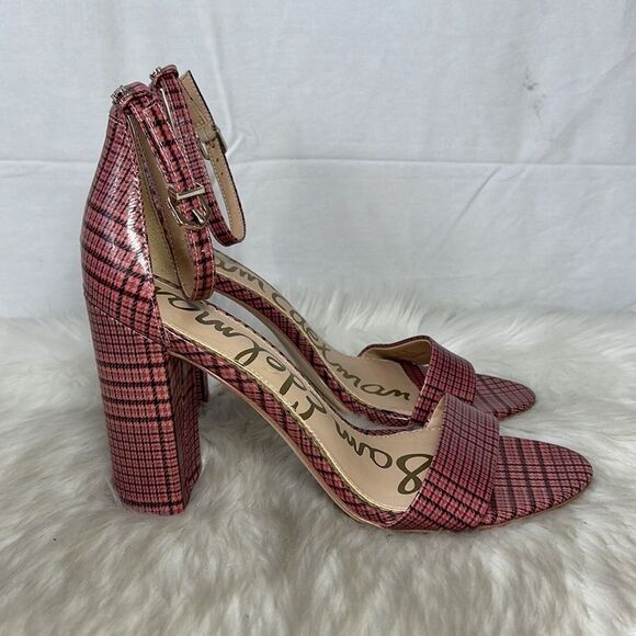 Sam Edelman Yaro Daniela Pink Plaid Vegan Leather Ankle Strap Heels Sz 8 - Picture 5 of 7